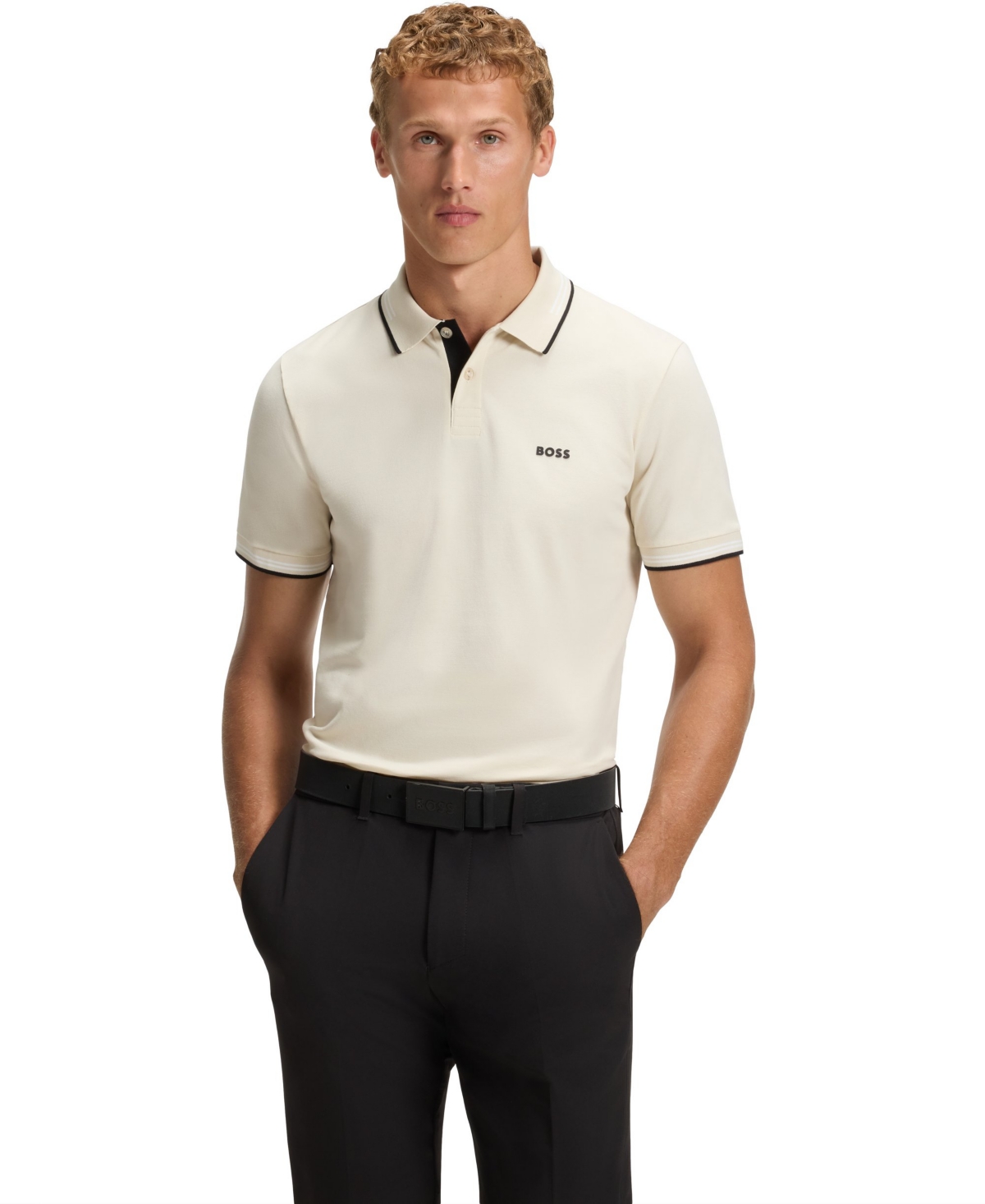 Hugo Boss Boss By  Men's Stretch-cotton Slim-fit Polo Shirt In Neutral
