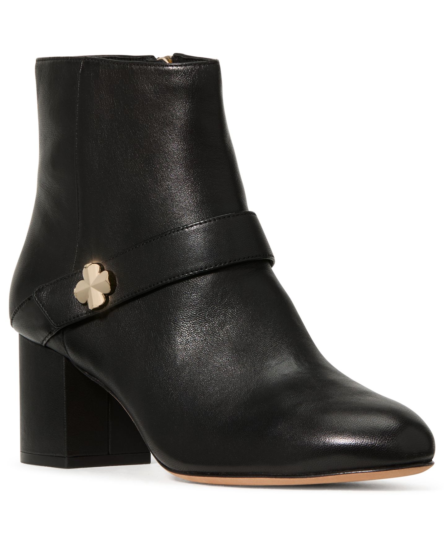 Женские ботинки Kate Spade New York Spade Flower Block Heel Ankle Booties, цвет: Чёрный кожаный — фото 1
