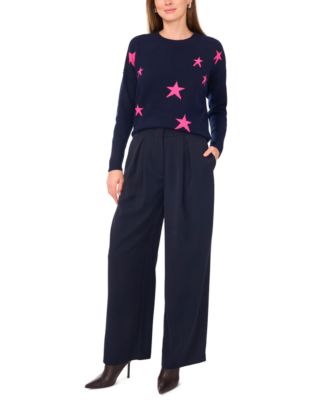 Women's Cozy Crewneck Star-Print Dropped-Shoulder Sweater