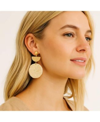 Rattan Earrings Organic Wooden Straw Weave