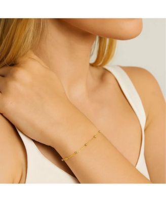 Gold Beaded Link Bracelet with Adjustable Chain