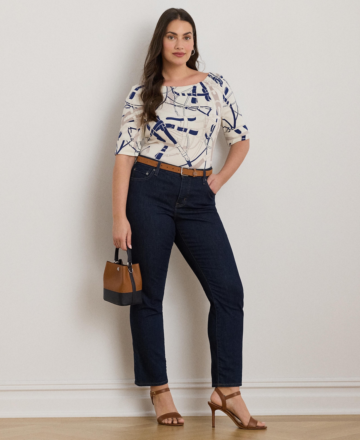 Ralph Lauren Belting-print Cotton Boatneck Tee In White