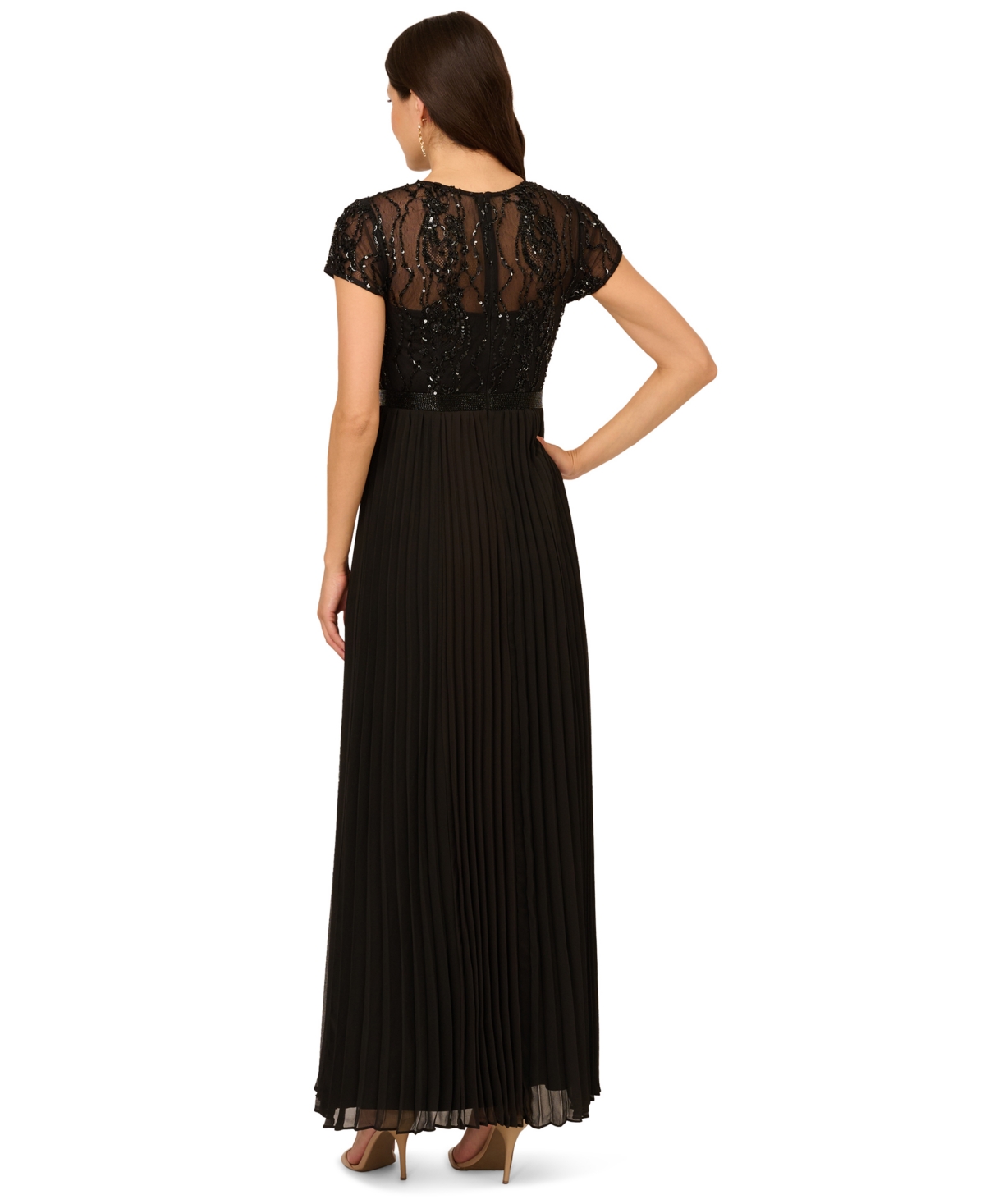 Adrianna Papell Women's Bead Pleat Long Dress In Brown