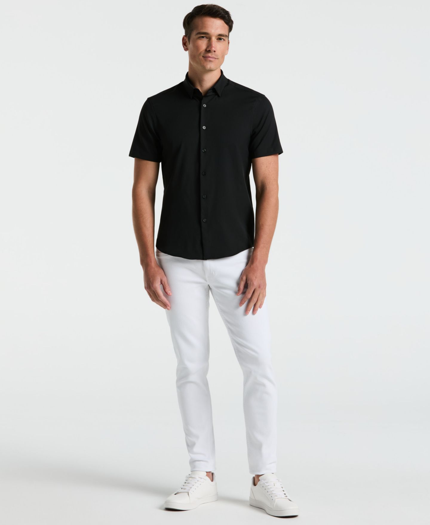 Мужская рубашка Perry Ellis Short-Sleeve Solid, цвет: Чёрный — фото 2