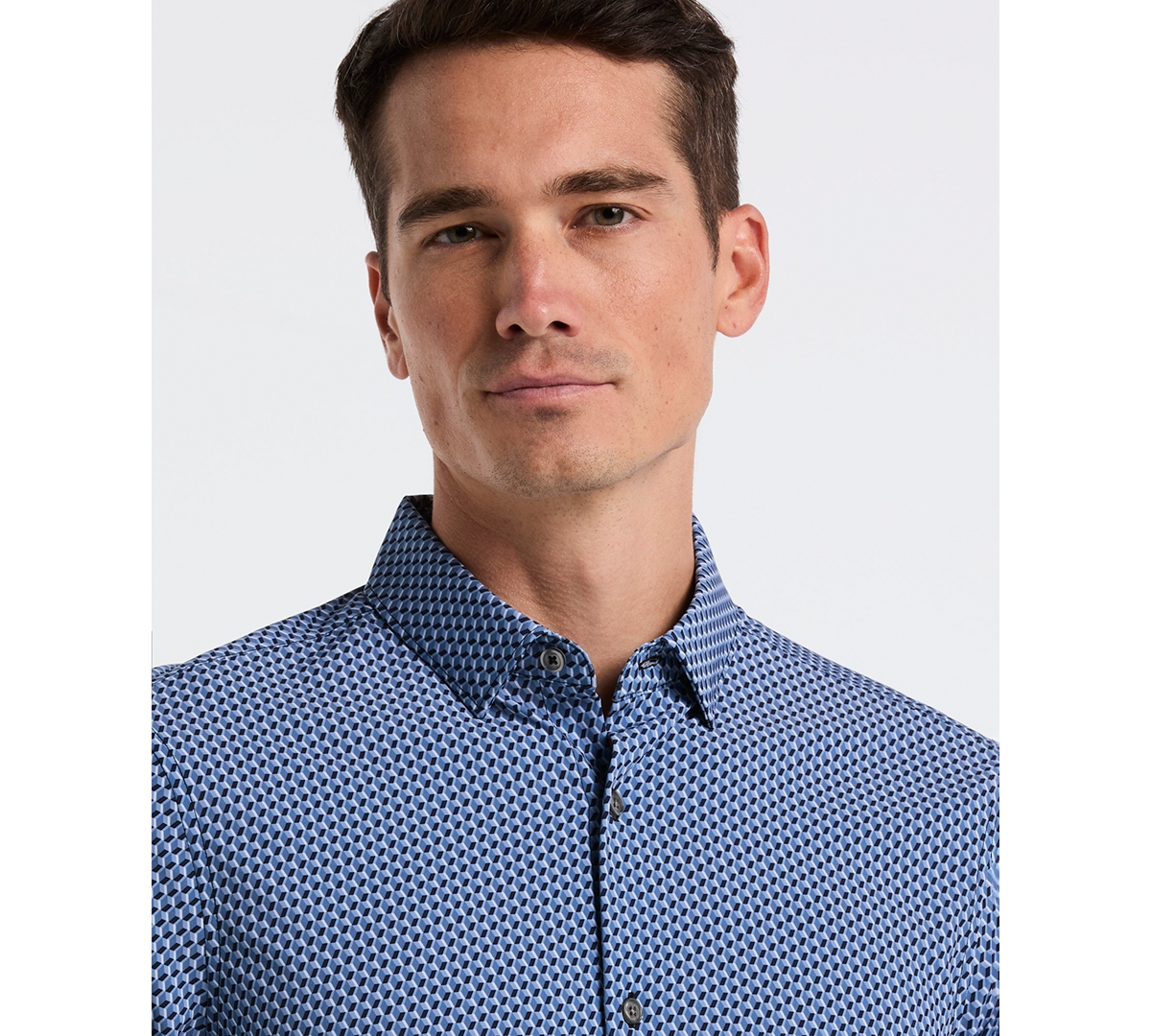 Perry Ellis Men's Slim Fit Total Stretch Geo Print Shirt In Blue