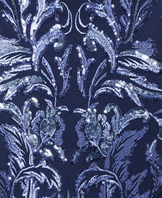 Petite Sequin Detail Crewneck Long Gown Dress