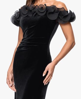 Petite Velvet Off-Shoulder Long Gown