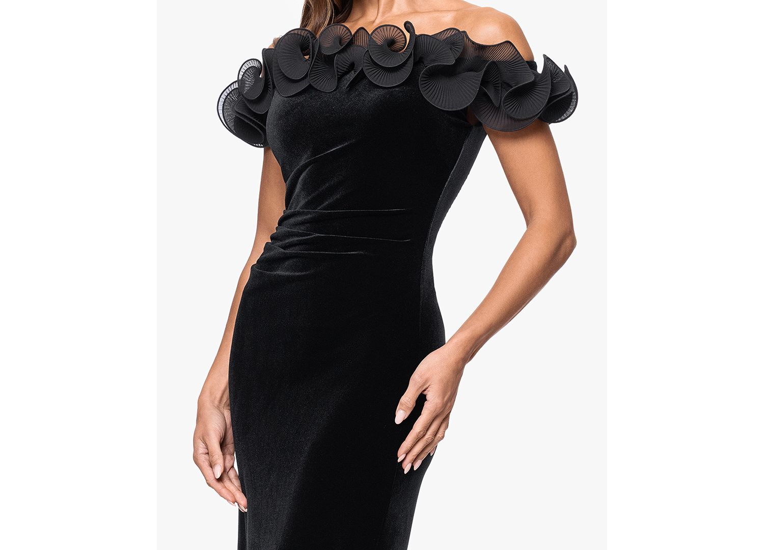 Petite Velvet Off-Shoulder Long Gown