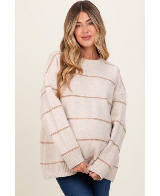 Olive Striped Drop Shoulder Maternity Sweater