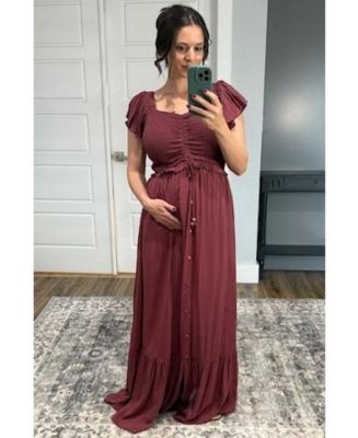 Maternity Smocked Top Woven Maxi Dress