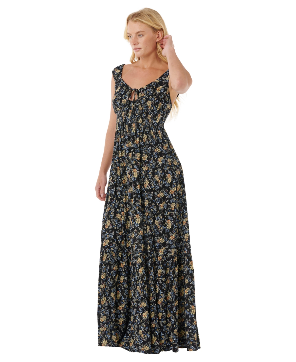 Rip Curl Pacific Rider Ditsy Maxi Sundress In Black