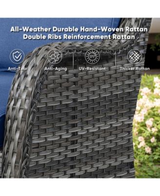 ArcLine Brown Wicker Swivel Glider Outdoor Rocking Chair with CushionGuard Blue Cushion (2-Pack)