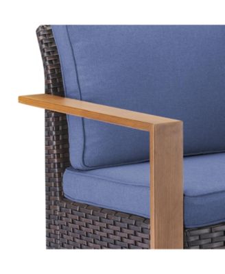 CubeEdge Brown Wicker Patio Swivel Chair Set Outdoor Rocking Chair with CushionGuard Blue Cushions (2-Pack)