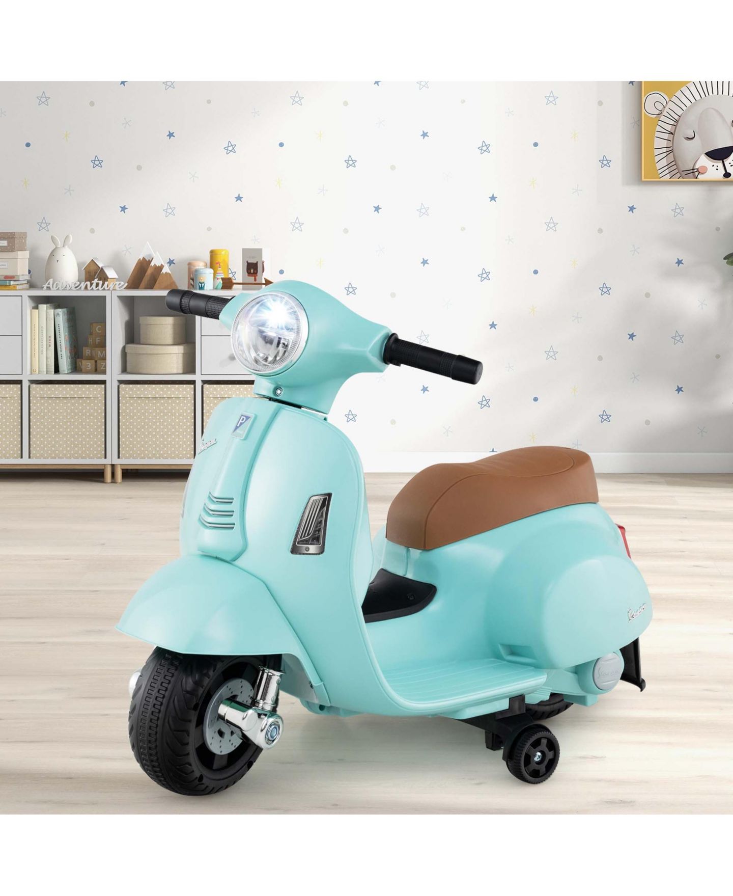 Детская игрушка Costway Vespa Battery-Powered 6V Kids Ride-On Motorcycle with Training Wheels, 55 lbs Capacity, Ages 18-36 Months, цвет: Зелёный — фото 9