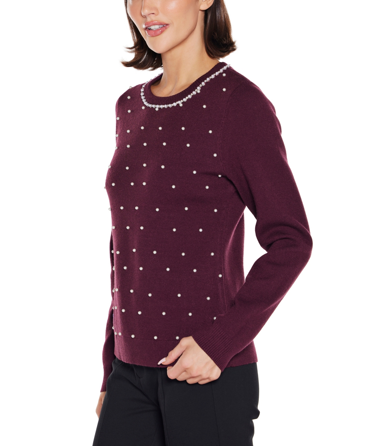 Belldini Plus Size Front-embellished Sweater In Burgundy