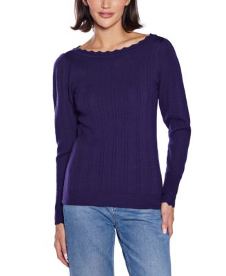  Women's Scalloped-Trim Boat Neck Sweater