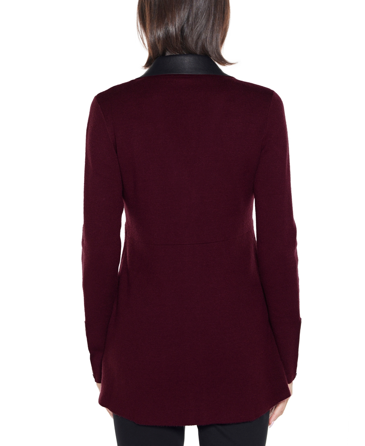 Belldini Women's Black Label Collared Sweater Jacket In Burgundy
