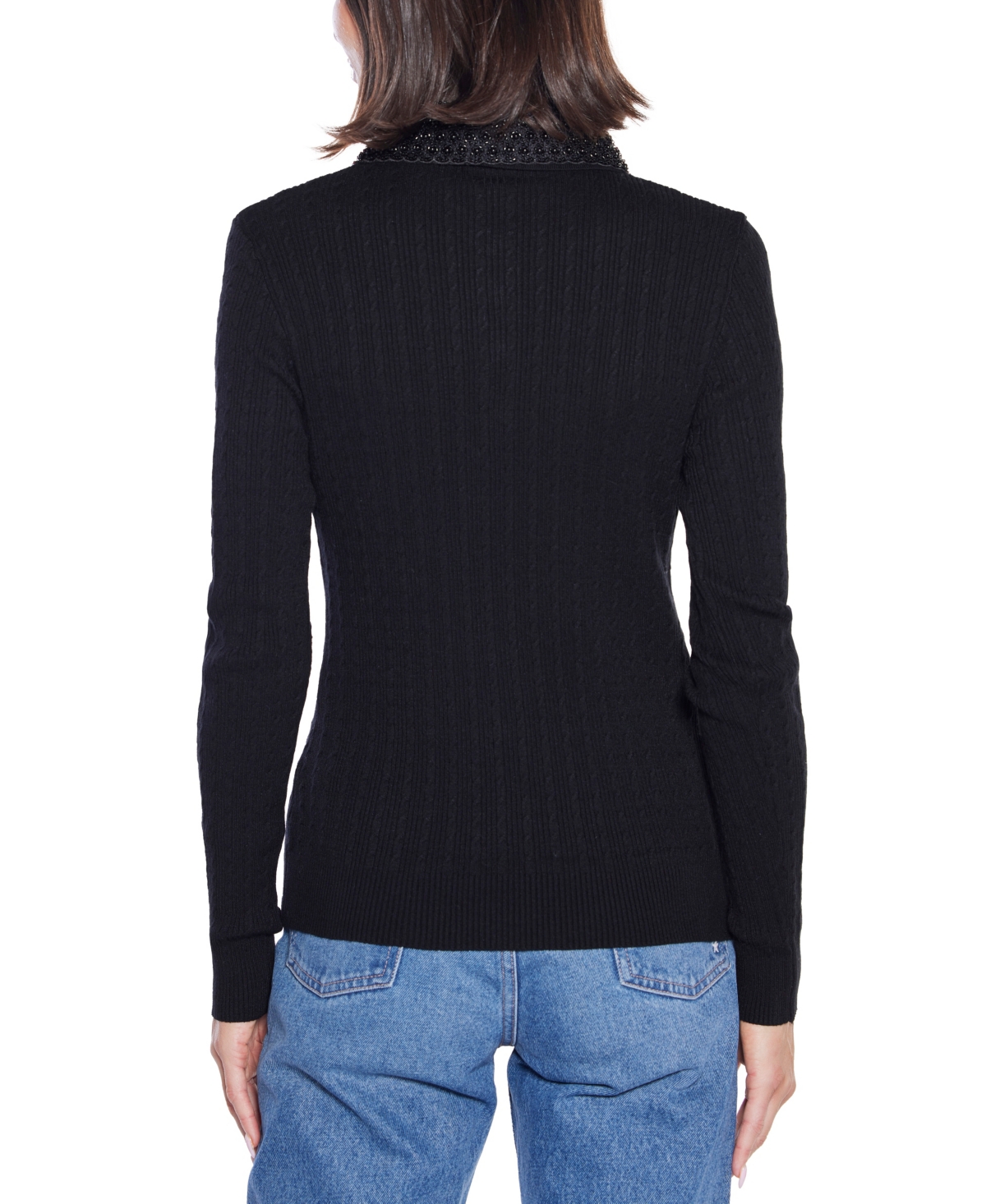 Belldini Women's Black Label Beaded Collar Sweater