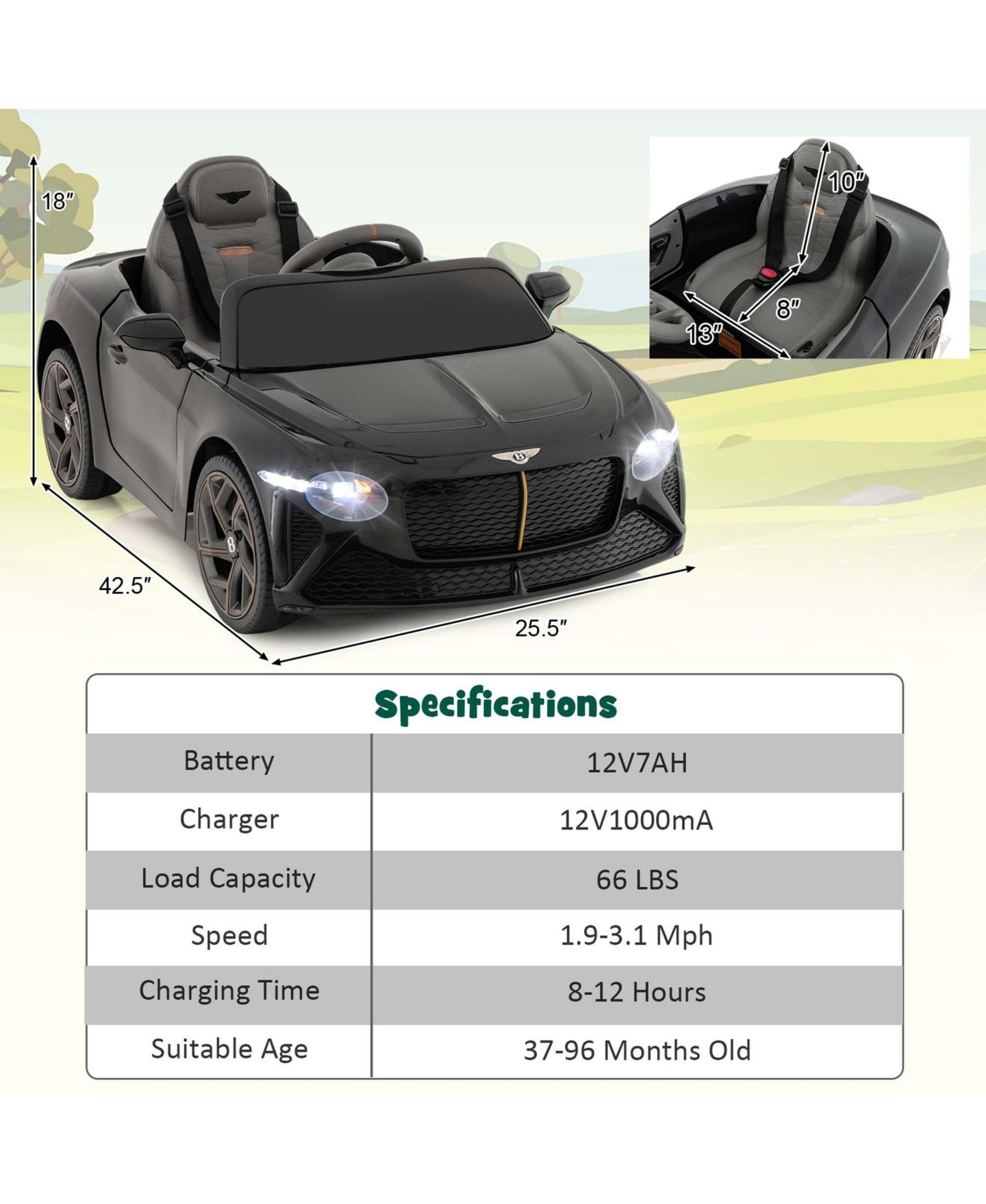 Детская игрушка Costway 12V Licensed Bentley Bacalar Kids Electric Ride-on Car with Remote, цвет: Чёрный — фото 4