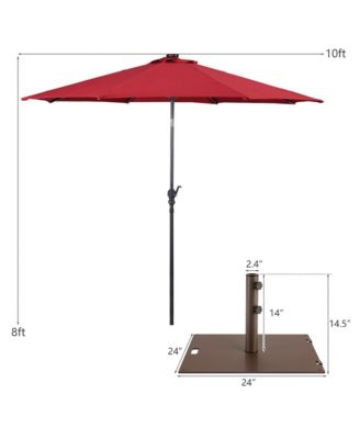 10 Ft Patio Table Market Umbrella w/ 24 Solar LED Lights & Heavy-duty Base