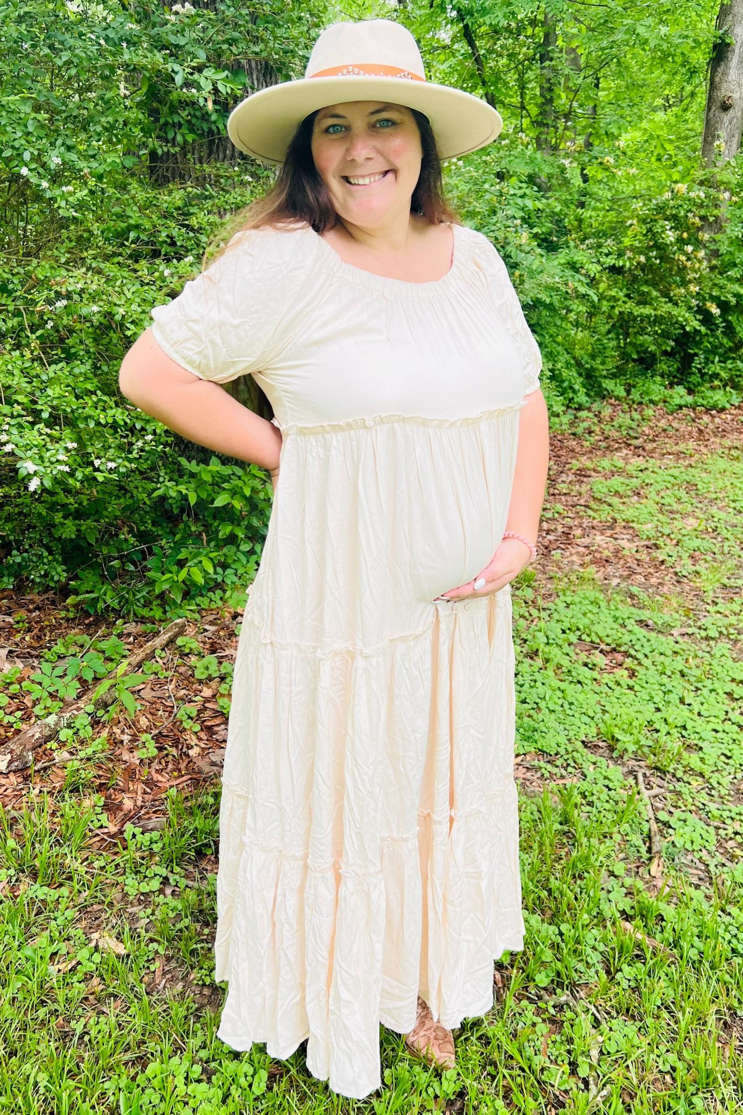 Women's Cream Off Shoulder Ruffle Tiered Maxi Dress