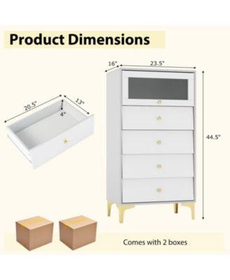 4-Drawer Modern Storage Cabinet with Flip-Up Fluted Glass Door