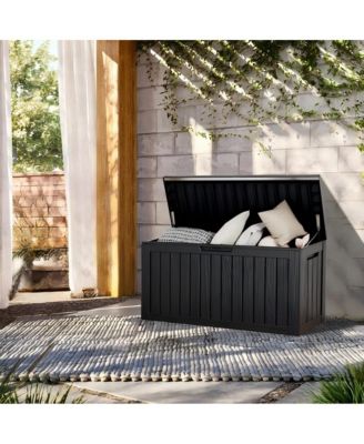 90 Gallon Patio Waterproof Resin Deck Box Lockable Outdoor Storage Garden Tools