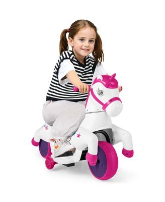 12V Kids Ride on Unicorn Toy with Training Wheels Music One-button Start Horse Toy
