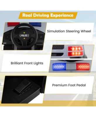 Police Car Ride on, 12V Electric Cop Truck Kids Car w/Shovel & Wrench, Fire Extinguisher, Ladder, Safety Hat, 4 Anti-Slip Wheels, Music, Alarm, Horn, Electric Vehicle Gift for Toddler(Black)