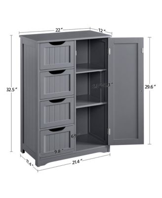 Wooden Bathroom Cabinet 32.5-Inch Height with 4 Drawers and Cupboard