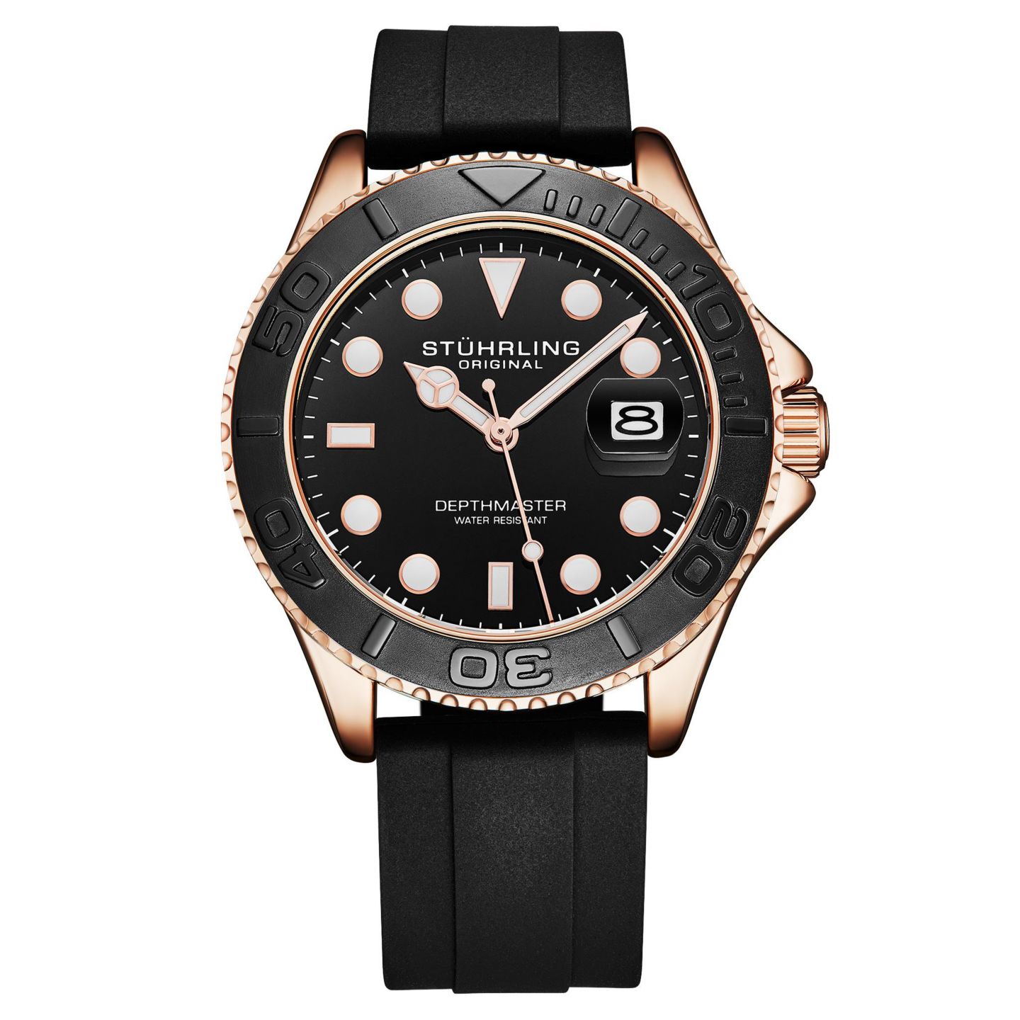 Мужские кварцевые часы Stuhrling Depthmaster 4072 для дайвинга, 42 мм, розовое золото, цвет: Розовый — фото 1