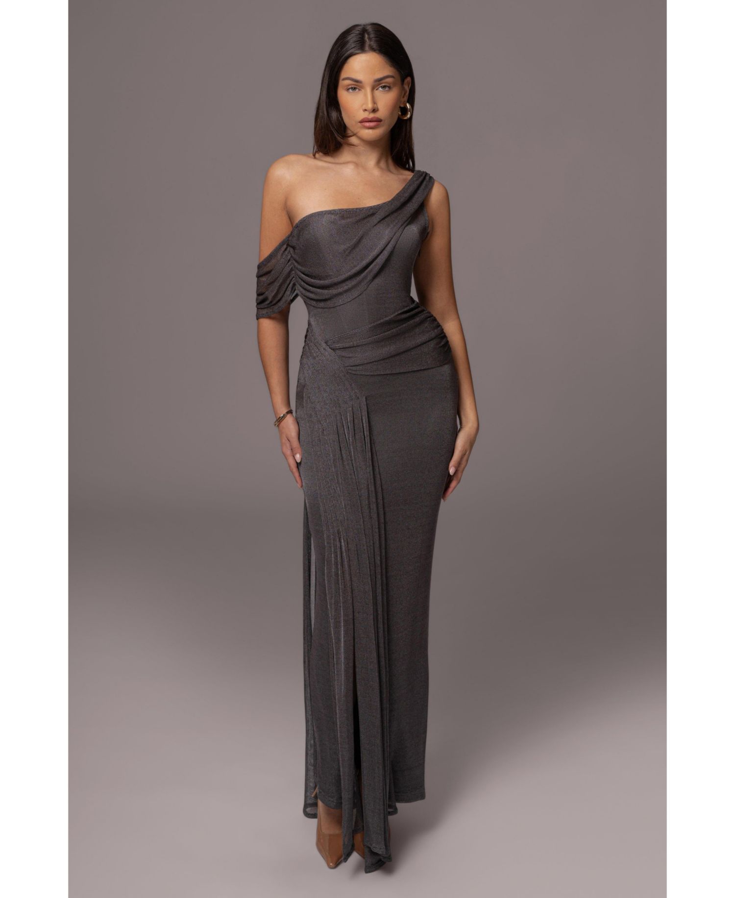 Women's Draped Metallic Maxi Dress