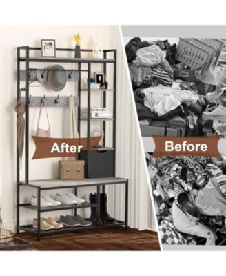Hall Tree with Storage Bench - 41.34 In Freestanding Entryway Bench with Coat Rack, 5-In-1 Intelligent Design Featuring Shoe Storage