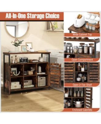 Buffet Cabinet Industrial Sideboard Storage Cabinet with Slatted Door and 3 Adjustable Shelves