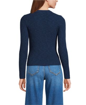 Women's Cotton Blend Marl Ribbed Crew Neck Sweater