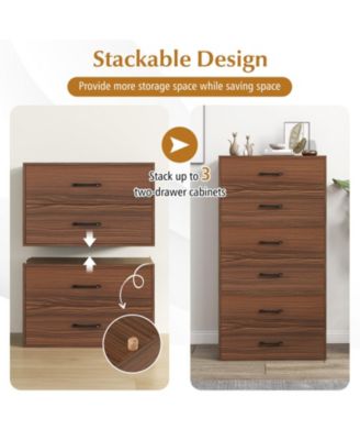 1Pc 2-Drawer Stackable Horizontal Storage Cabinet Dresser Chest with Handles