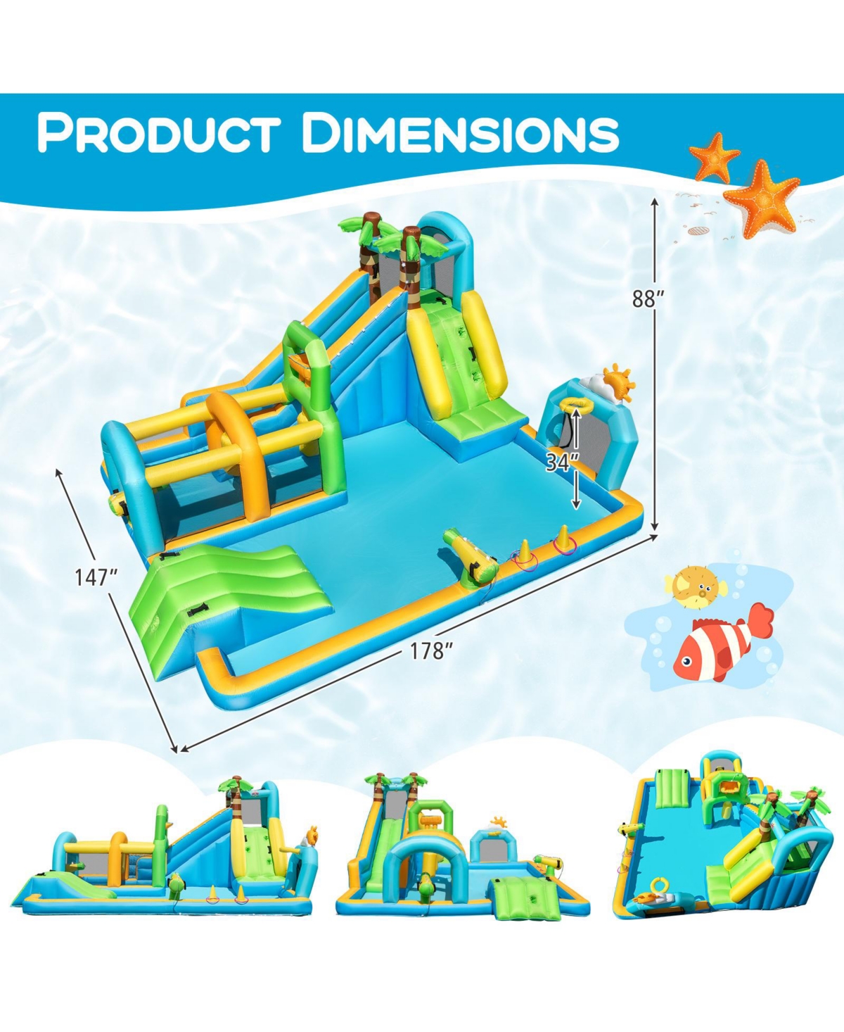 Gymax Inflatable Water Slide w/Splash Pool Climbing Wall Football Goal 680W Blower