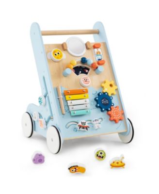 Wooden Baby Walker Push & Pull Learning Activity Center w/ Wheels Push Toy