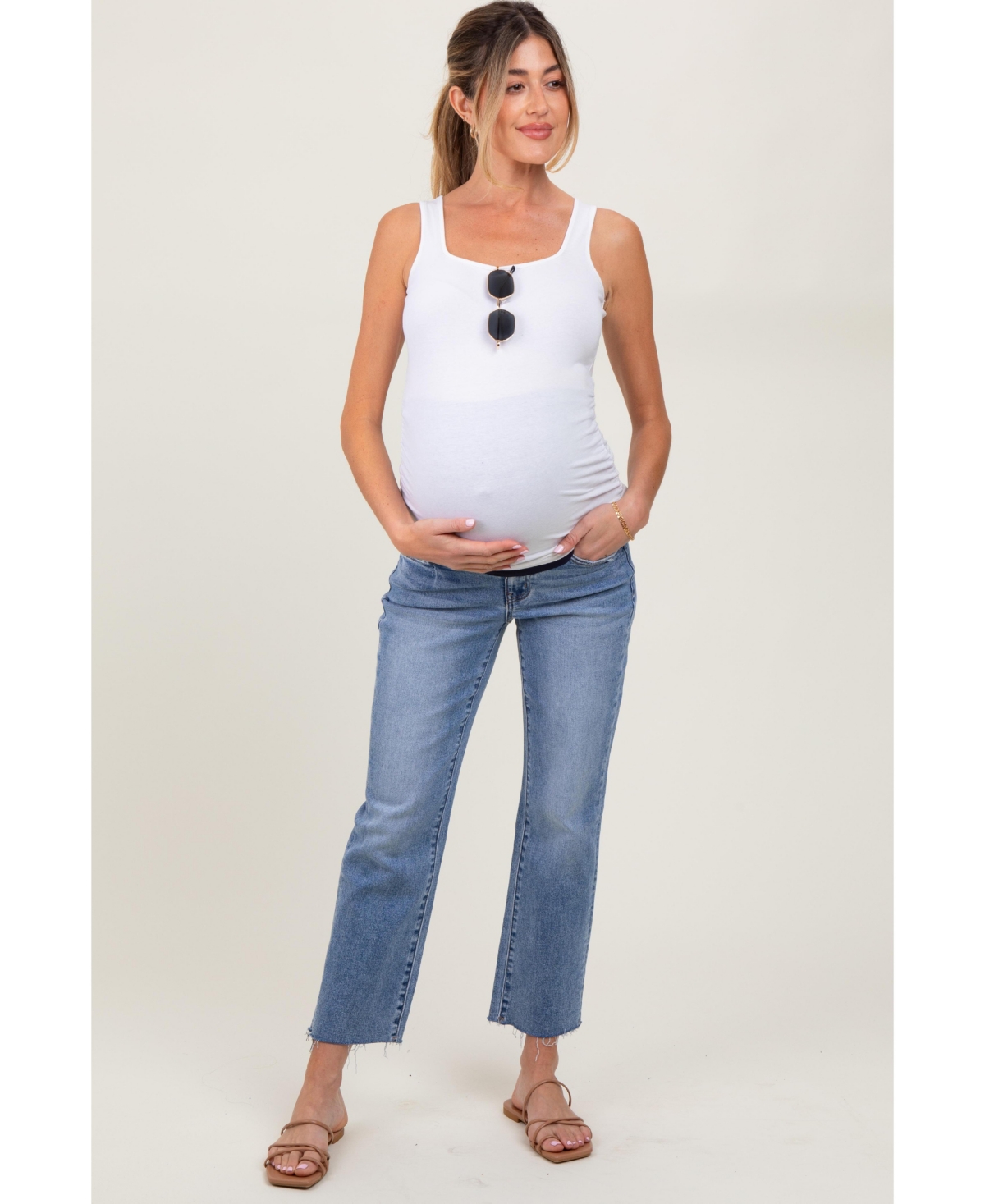 Pinkblush Maternity Blue Cropped Raw Hem Straight Leg Jeans