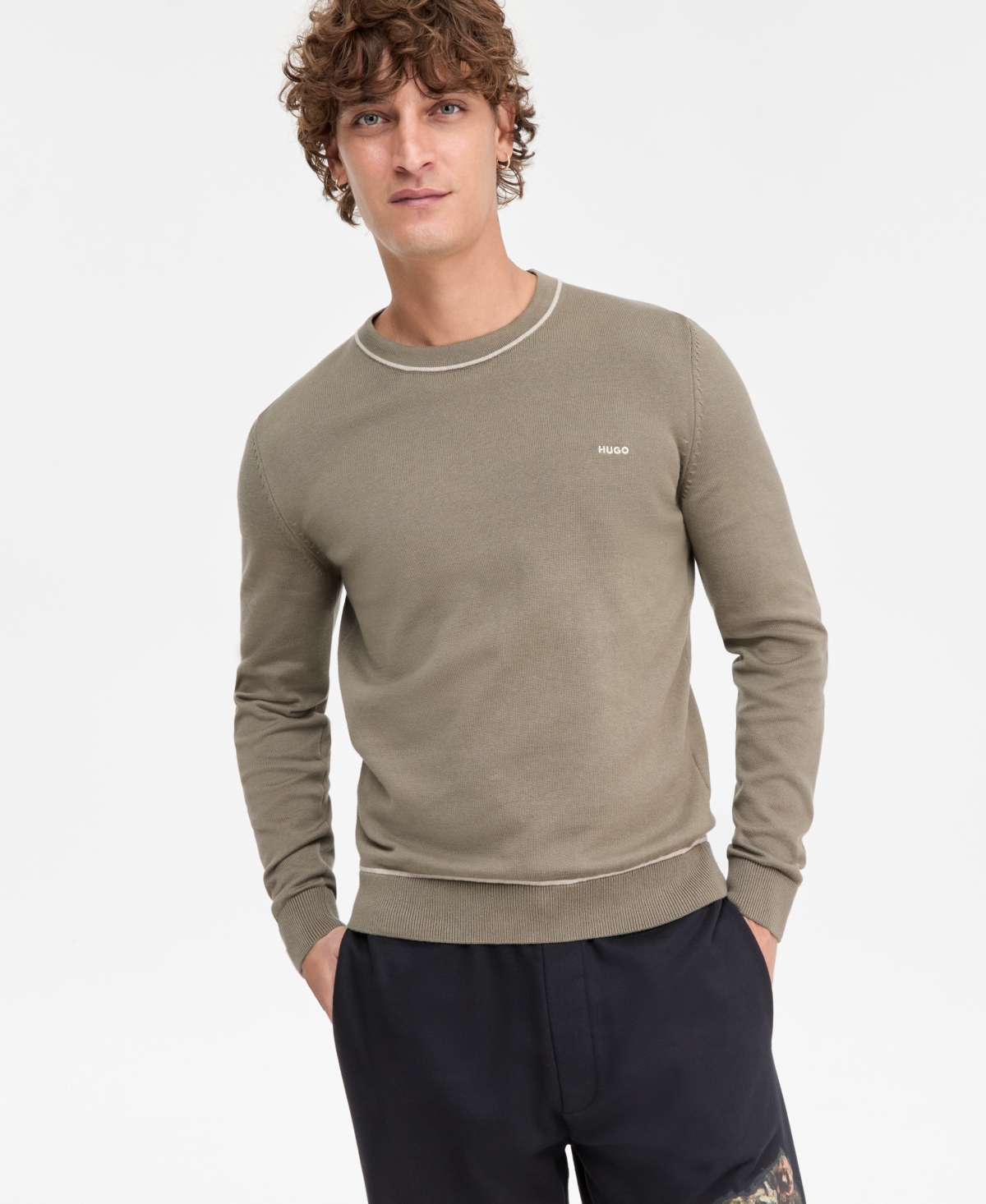 Hugo Boss San Cassius Long-sleeve Crewneck Sweater In Gray