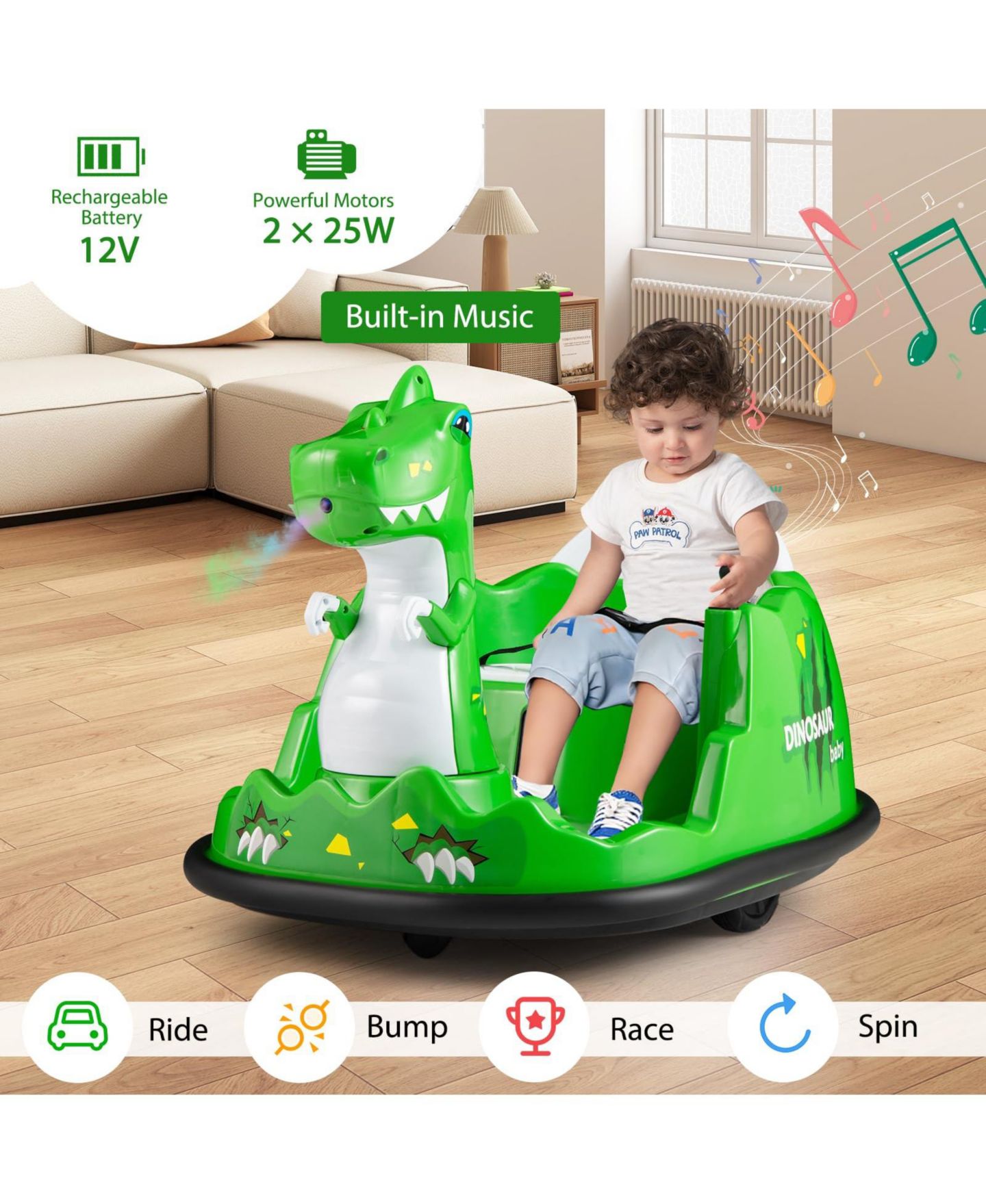 Детская игрушка Mecale Dinosaur Remote-Control Spray Bumper Car, цвет: Зелёный — фото 9