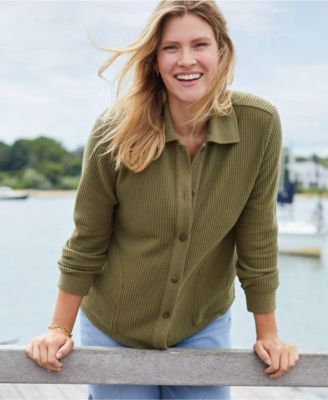 Women's Long Sleeve Waffle Collared Shacket