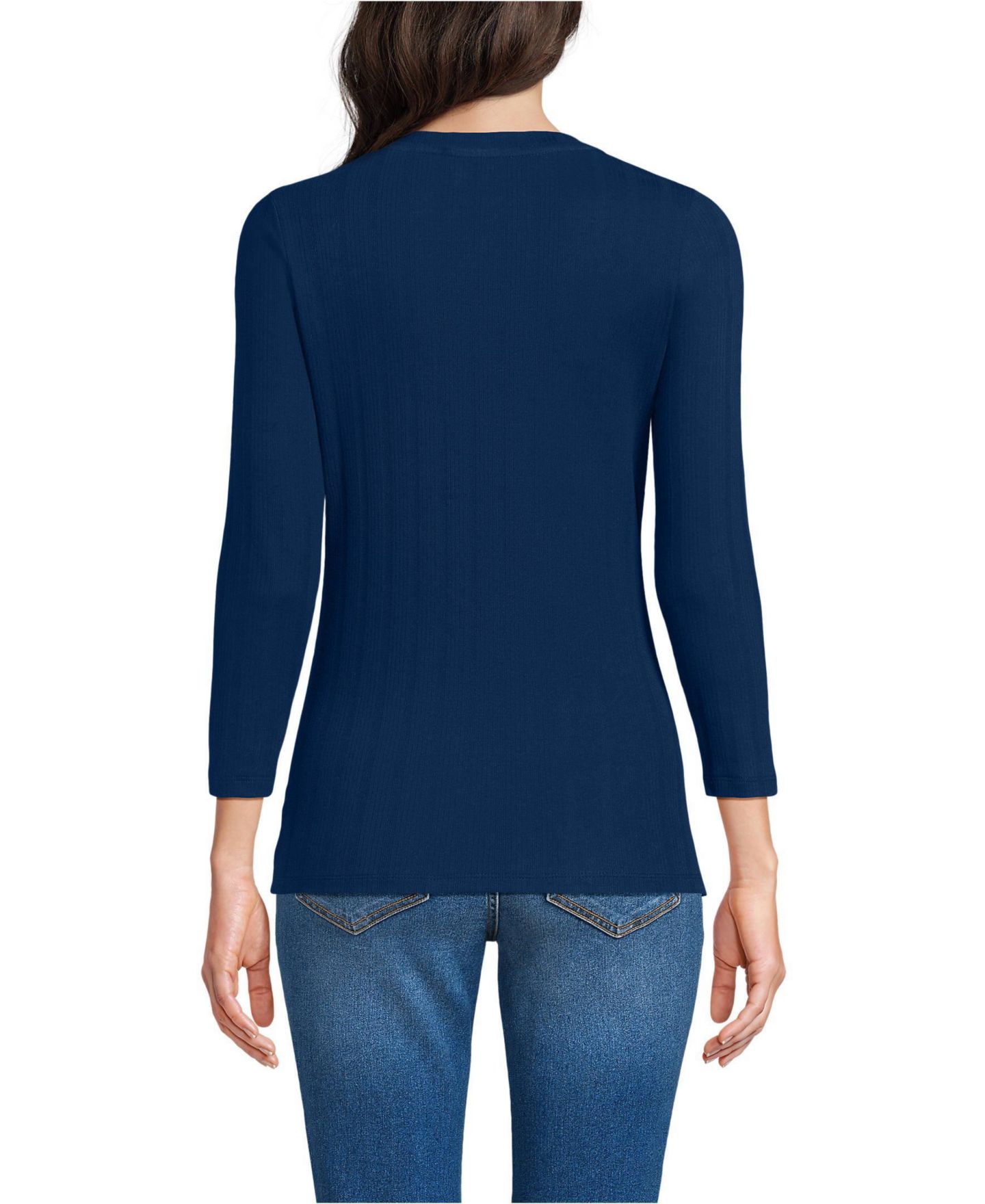 Женский топ Lands' End 3/4 Sleeve Variegated Micro Rib Henley, цвет: Морской тёмно-синий — фото 2