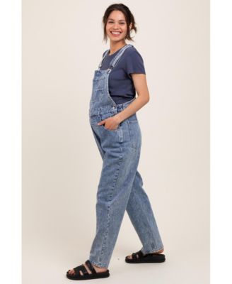 Light Blue Wash Rolled Cuff Maternity Denim Overalls