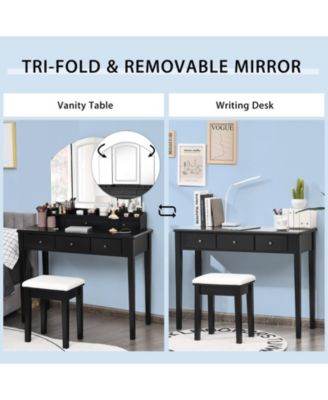 Generic 2-Pc. Wood Tri-Folding Lighted Mirror Vanity Table Set with Stool