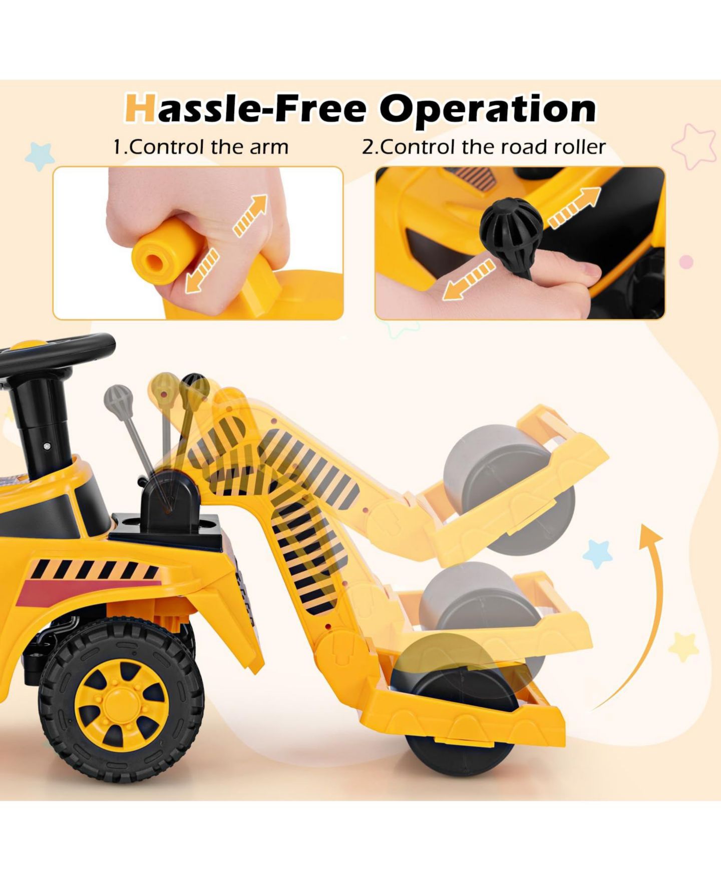 Детская игрушка Mecale Toddler Ride-On with Adjustable Roller, Under-Seat Storage & Anti-Tip Design, Ages 19-36 Months, цвет: Жёлтый — фото 4