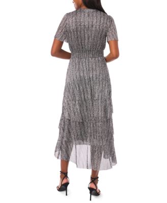 Women's Metallic Print Tiered Midi Dress