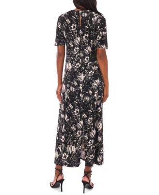 Women's Printed Elbow-Sleeve Maxi Dress