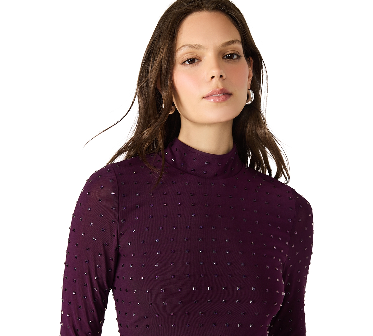 Steve Madden Women's Melvina Mock Neck Long Sleeve Top In Purple