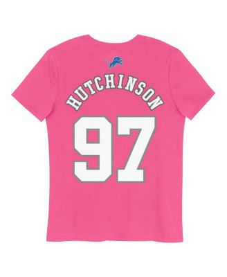 Big Girls Aidan Hutchinson Pink Detroit Lions Player Name Number T-Shirt